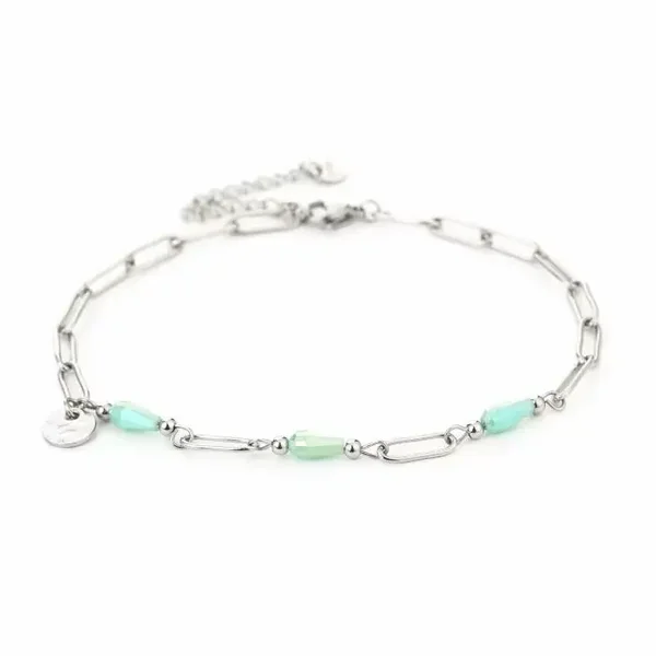 Coloured stones chain anklet silver