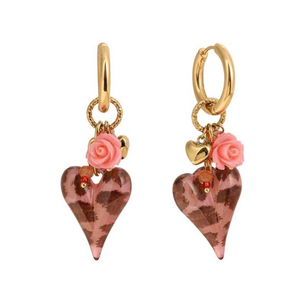 Pink heart of a leopard earrings gold