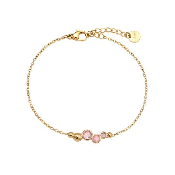 Pink glass bracelet gold