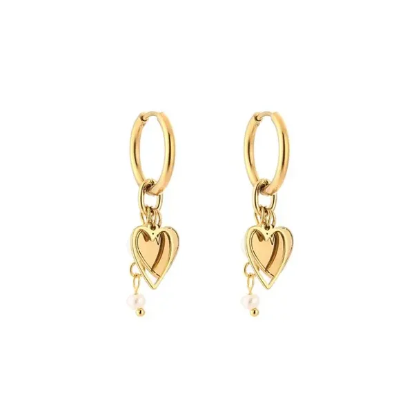Hearts white beads earrings gold