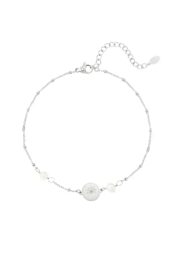 Pearl/charm anklet silver