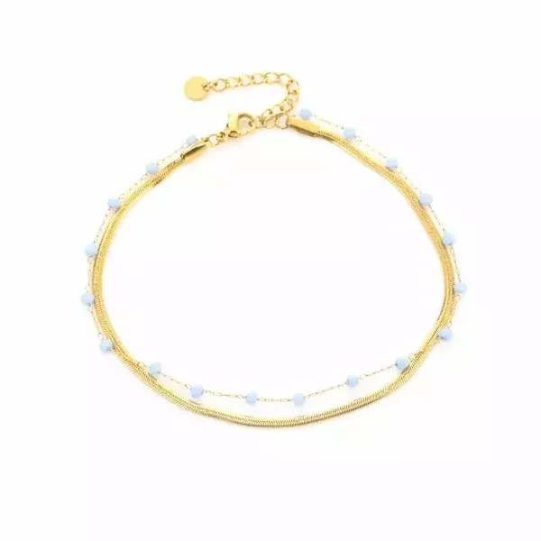 Blue strass beads anklet gold