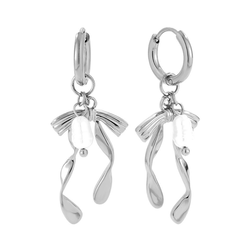 Pearl & bow tie earrings silver