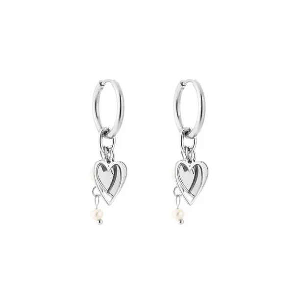 Hearts white beads earrings silver