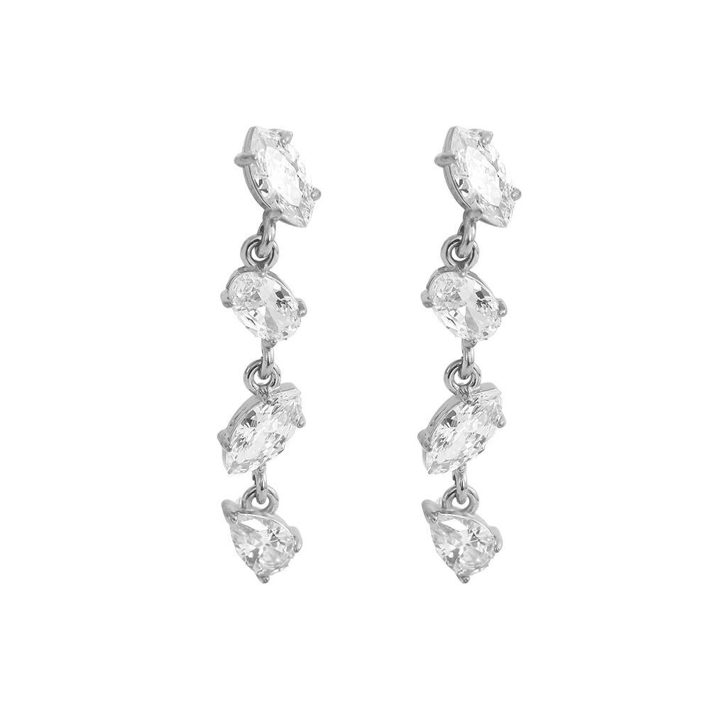 Oval zircon stud earrings silver