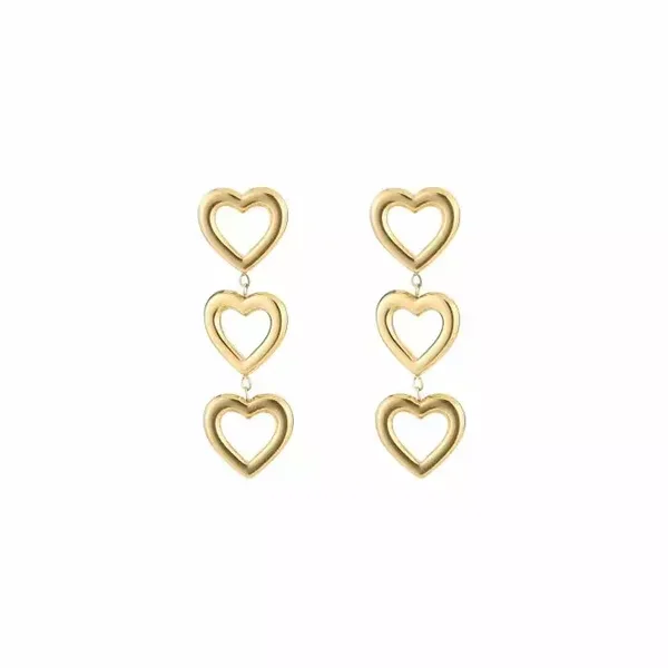 Three open heart earrings gold