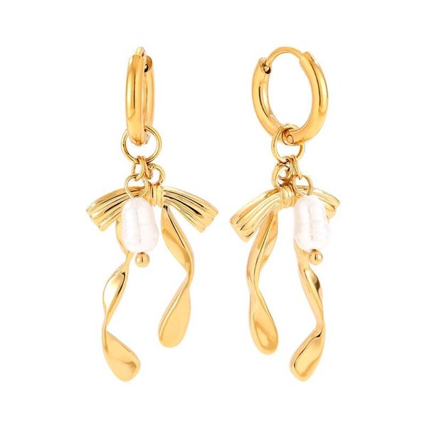 Pearl & bow tie earrings gold