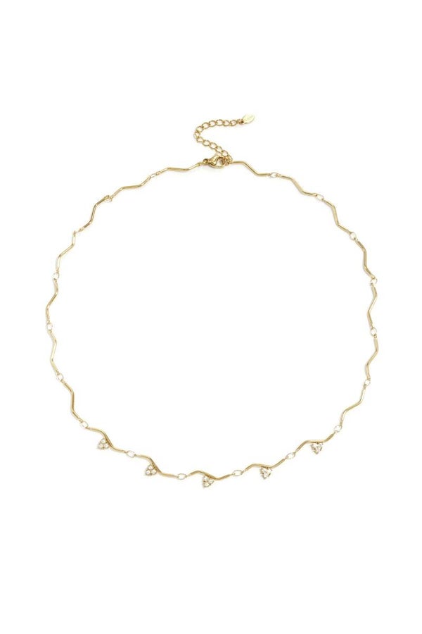 Wavy strass necklace gold