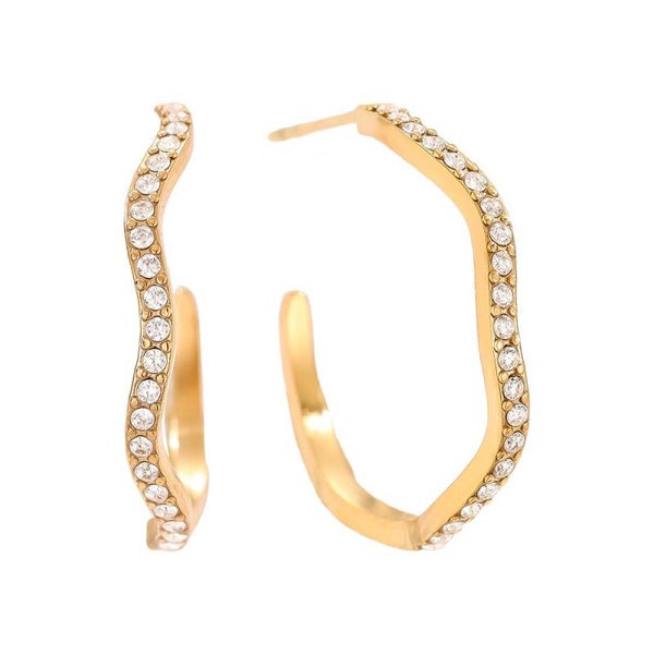 Diamond wave stud earrings gold