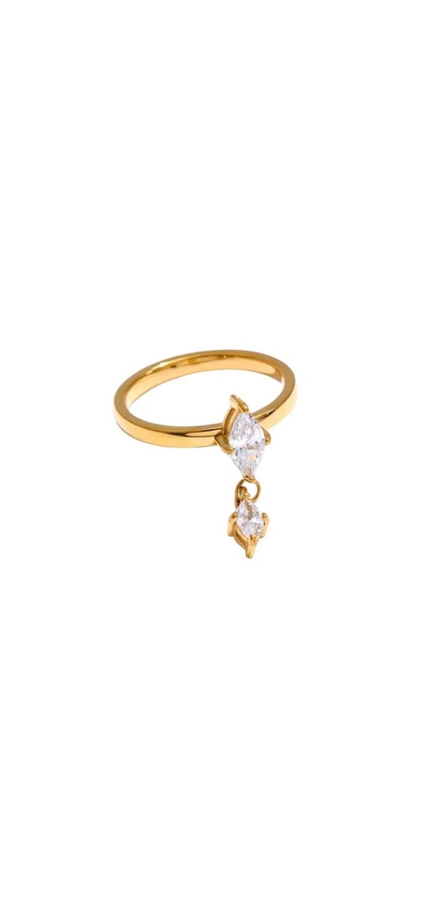 Zircon drop ring gold