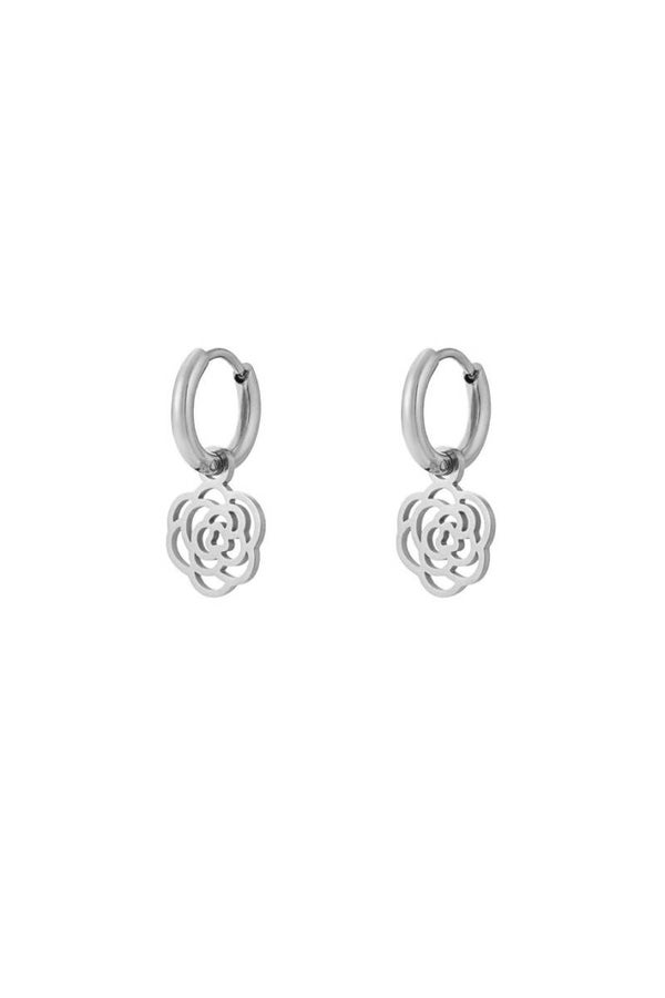 Open rose earrings silver