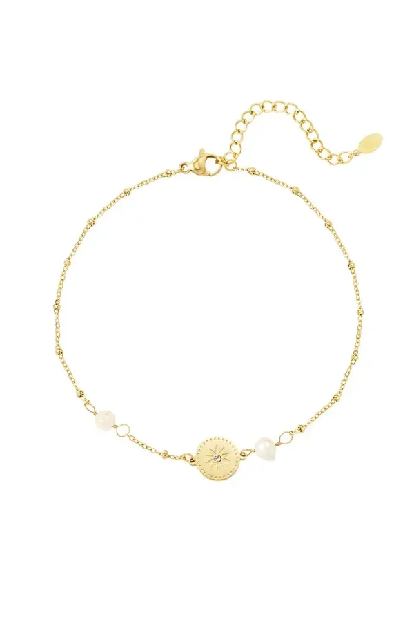 Pearl/charm anklet gold