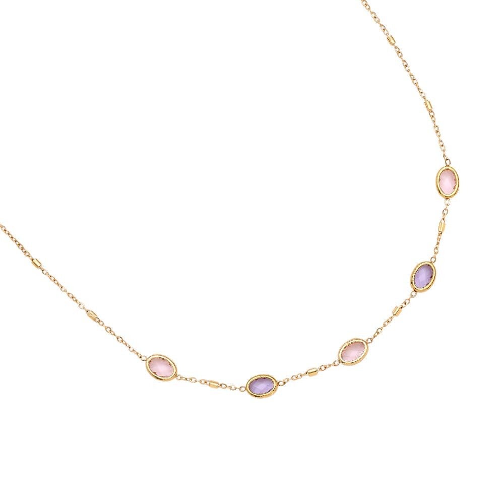 Oval glass necklace gold