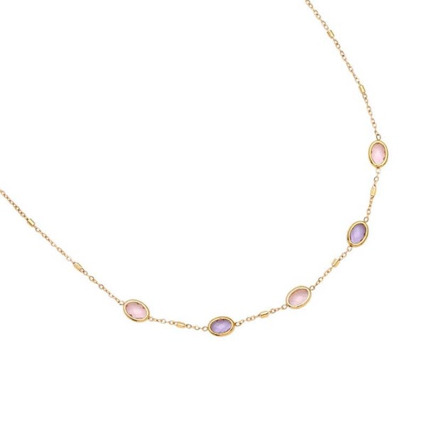 Oval glass necklace gold