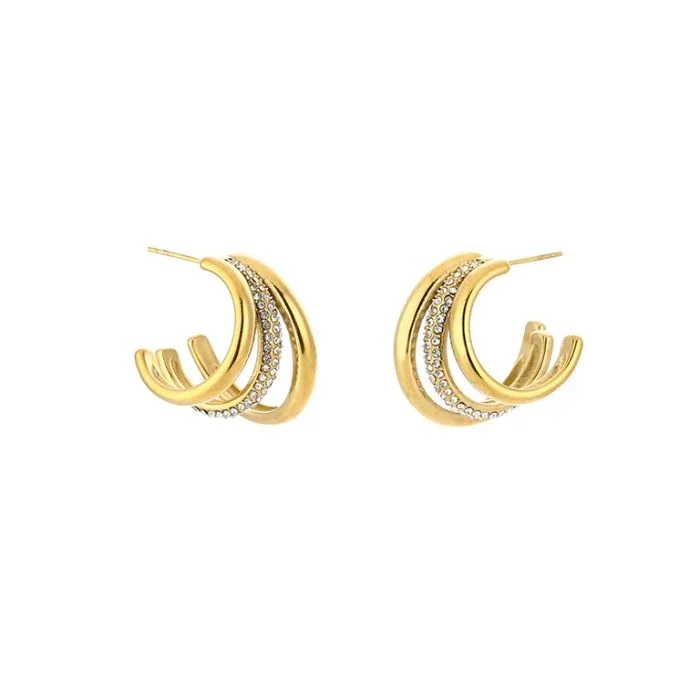 Zircon triplet hoop earrings gold