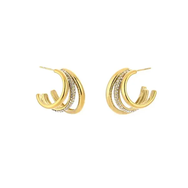 Zircon triplet hoop earrings gold