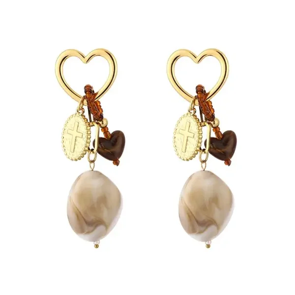 Heart stud stones earrings gold