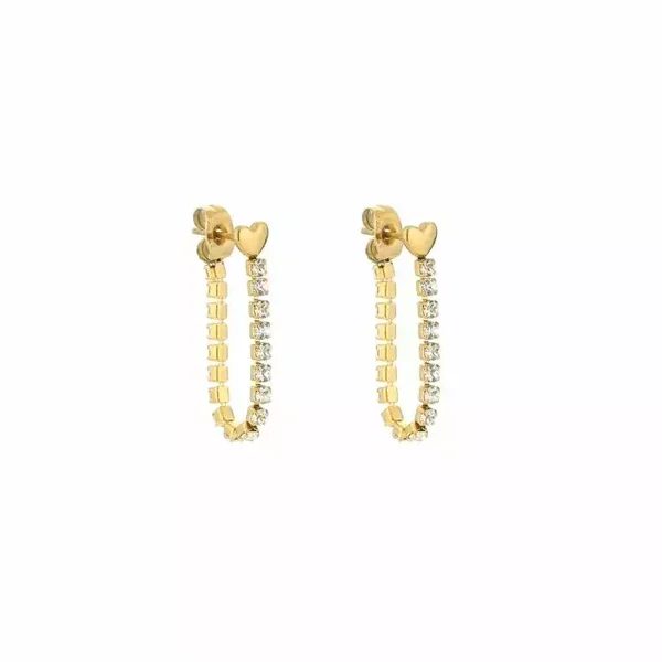 Rhinestone heart stud earrings gold