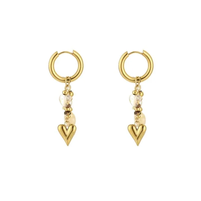 Beads and heart earrings beige gold