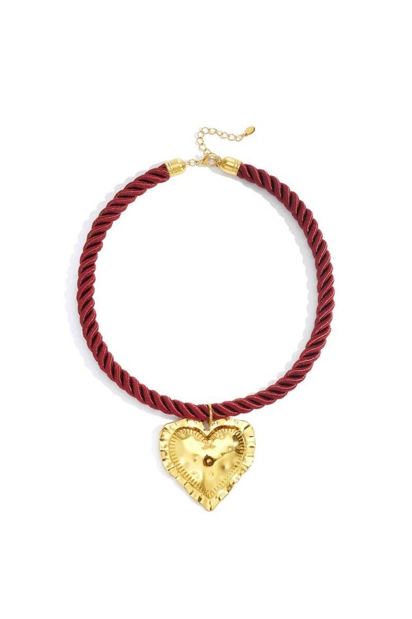 Retro heart necklace bordeaux/gold