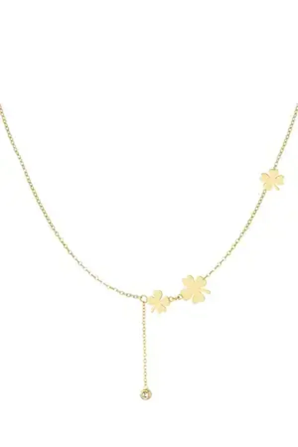 Three clovers and stone necklace gold
