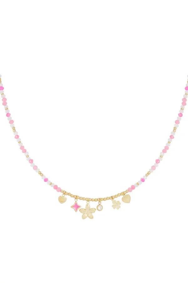 Summer love pink beads necklace gold