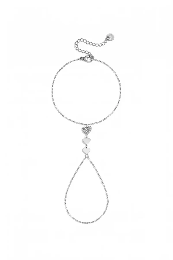 Triple heart hand chain silver