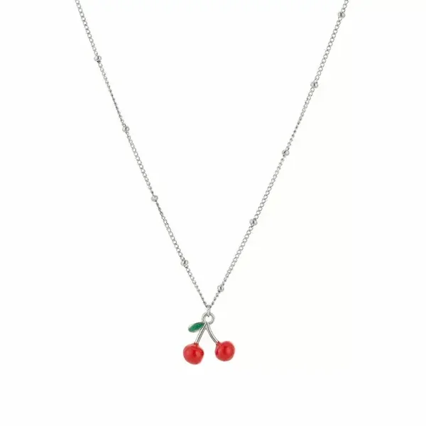 Red cherries necklace silver