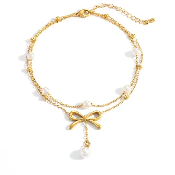 Bow tie anklet gold
