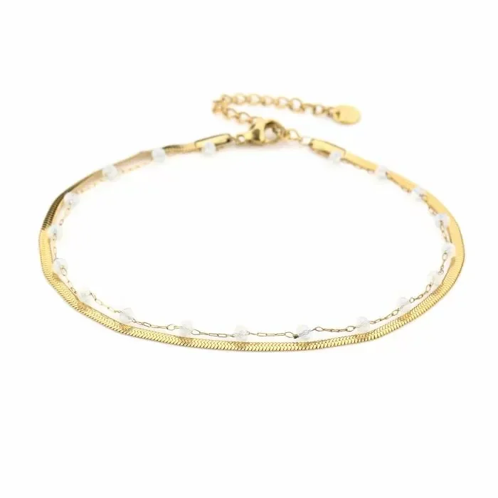 Flat snake strass anklet white gold