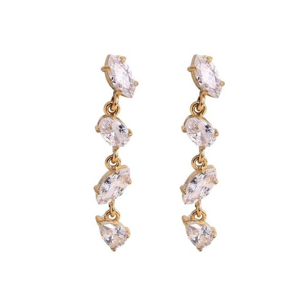 Oval zircon stud earrings gold