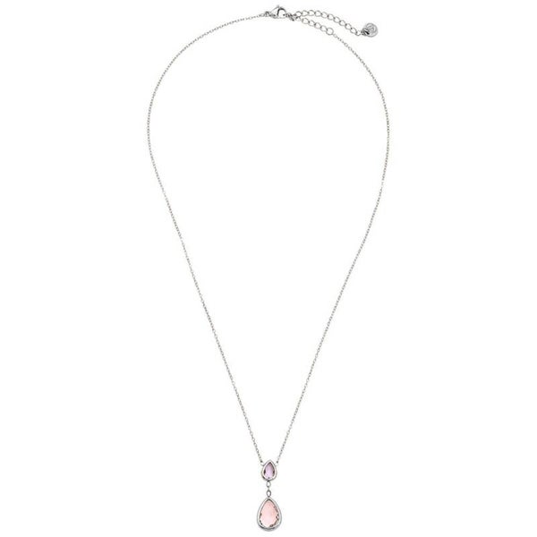 Pink glass drop necklace silver