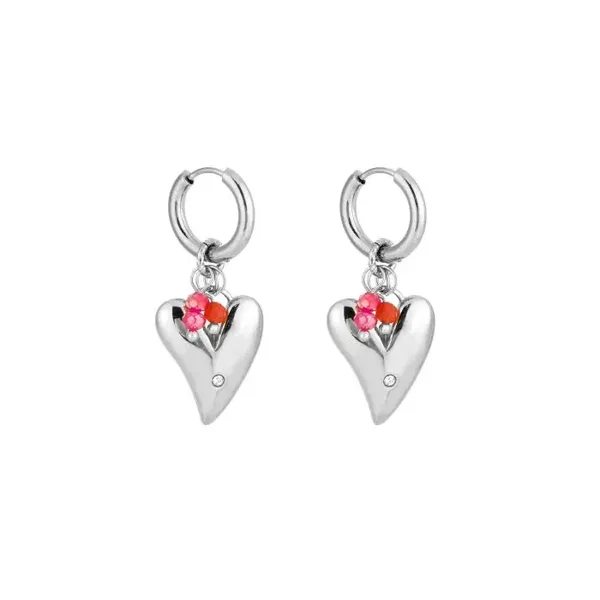 Heart & beads earrings silver