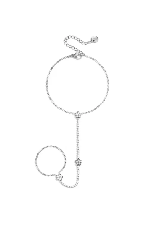 Strass/flower hand chain silver