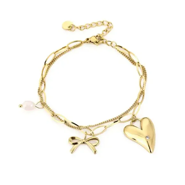 Double bracelet with charms gold