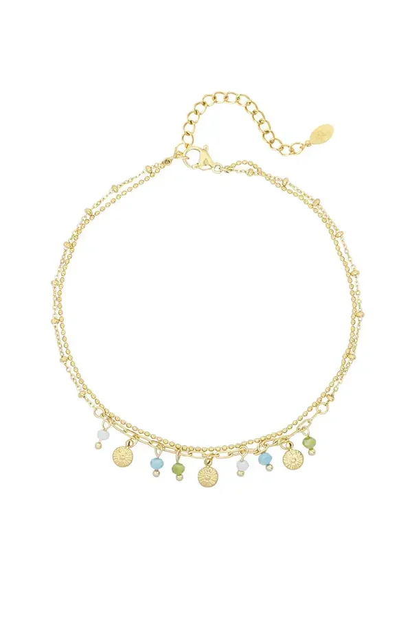 Coins and beads anklet blue gold