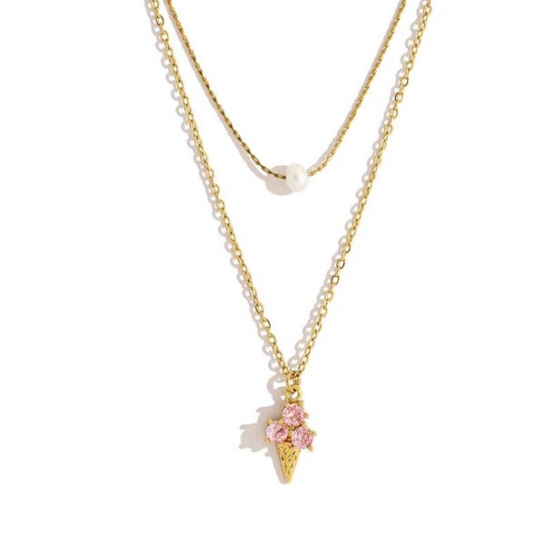 Double layered ice cream necklace gold