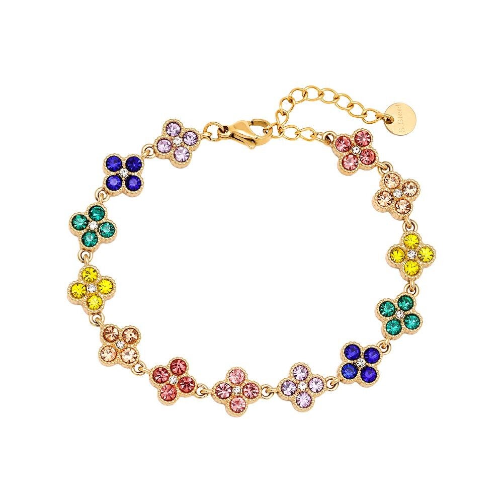 Multi color diamond flower bracelet gold