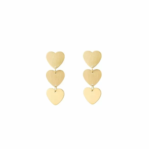 Three heart earrings small gold