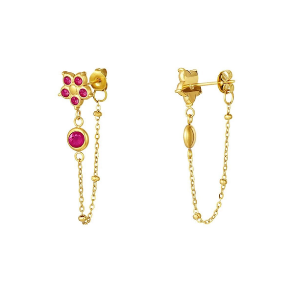 Hanging zircon flower earrings pink/gold