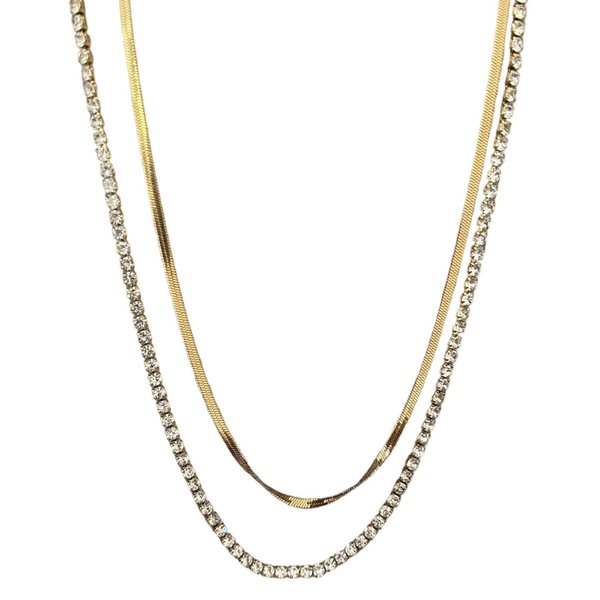 Flat snake zircon necklace gold