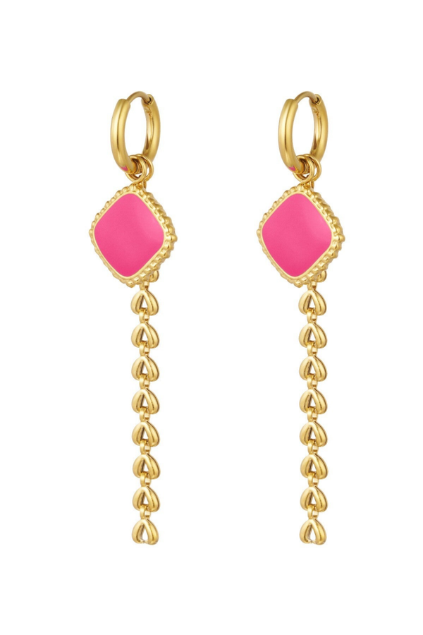 Pink charm-chain earrings gold