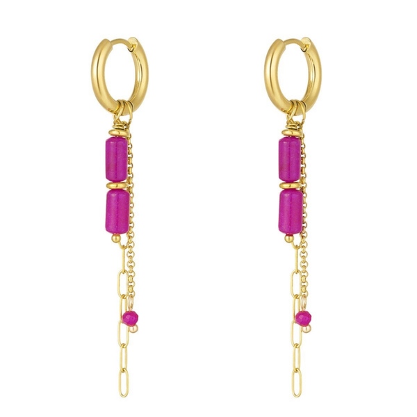 Pink tube chain earrings gold