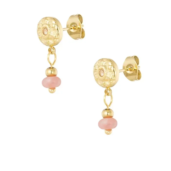 Natural stone stud earrings gold/pink