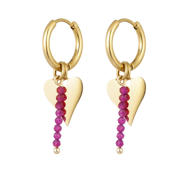 Loving heart earrings fuchsia gold