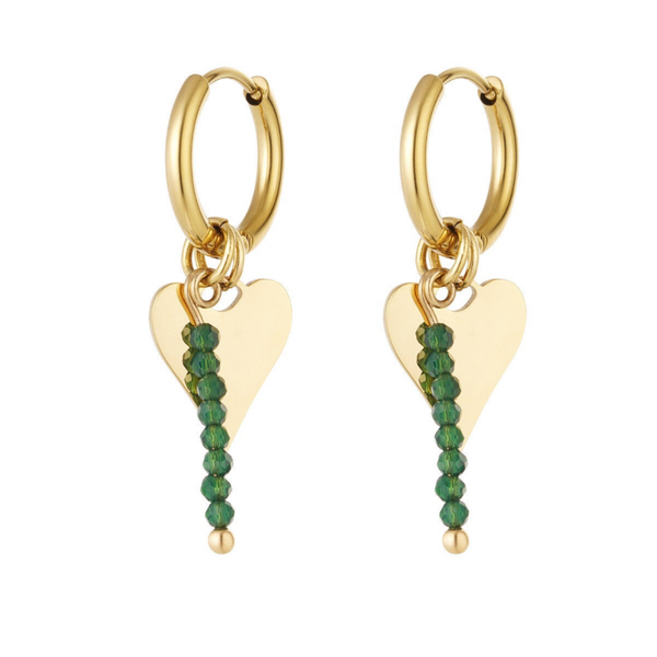 Loving heart earrings green gold