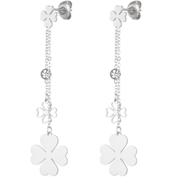 Hanging clover studs silver
