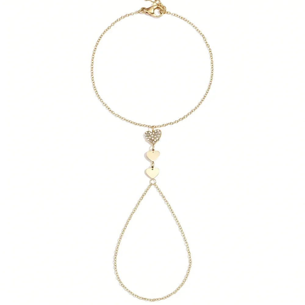 Triple heart hand chain gold