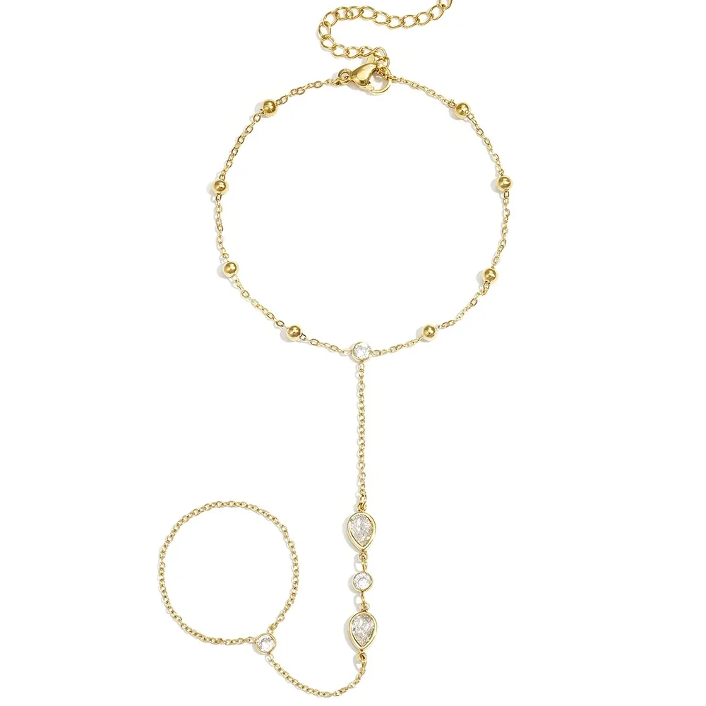 Strass drop hand chain gold
