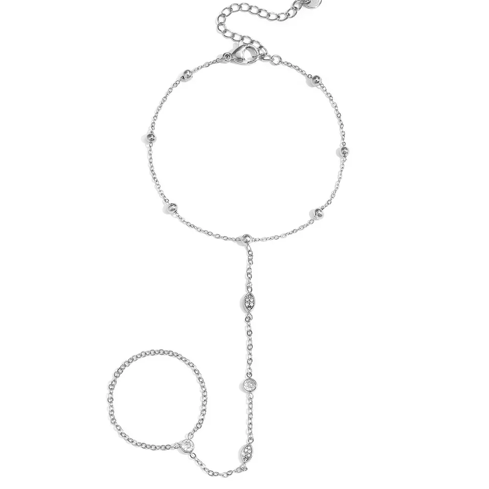 Oval beads hand chain silver
